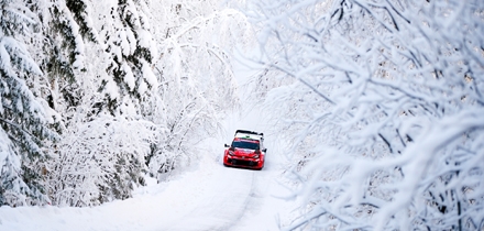 Elfyn Evans ja Scott Martin l&otilde;petasid reedese rallip&auml;eva enam kui poolteise minutilises eduseisus. Foto: Taneli Niinim&auml;ki / AKK